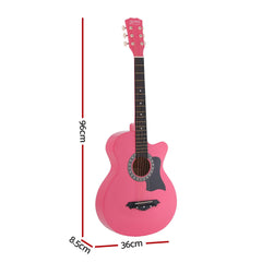 Alpha 38 Inch Acoustic Guitar Folk Cutaway Steel String Pink With Carry Bag