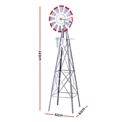 Gardeon Garden Windmill Metal Weather Station with Rain Gauge 243cm Silver