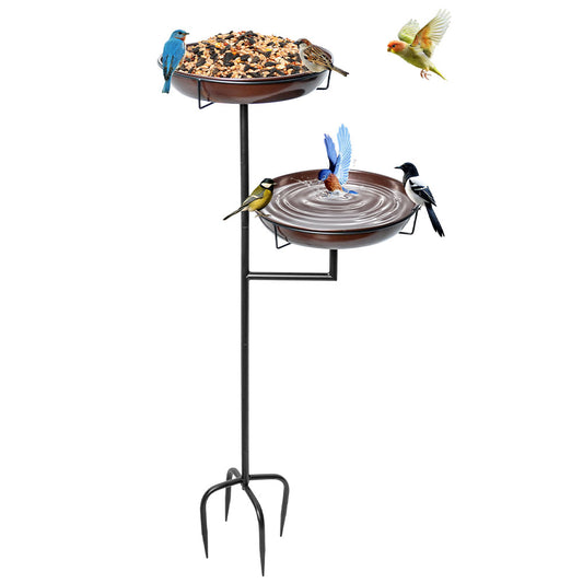 Bird Bath and Feeder Double 12Inch Bowls Metal Bird Feeder Birdbaths Freestanding Bird Bath Stand with Stakes for Garden Outdoors D¨¦cor Large Capacity