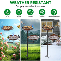 Bird Bath and Feeder Double 12Inch Bowls Metal Bird Feeder Birdbaths Freestanding Bird Bath Stand with Stakes for Garden Outdoors D¨¦cor Large Capacity
