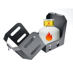 Alpen Outdoor Gas Bottle Holder Box 2.5mm Thickness 4KG Aluminium Gas Bottle Protective Holder Gas Cylinder Cage with Lockable Over Centre Latch Outdoor Camping Canopy Black