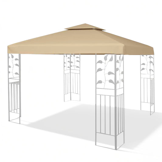 3x3m Gazebo Cover 2-Tier Canopy Replacement Outdoor Waterproof Shelter Top with Airvent and PA Coating for Garden Patio Pavilion Sun Shade Khaki