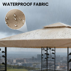 3x3m Gazebo Cover 2-Tier Canopy Replacement Outdoor Waterproof Shelter Top with Airvent and PA Coating for Garden Patio Pavilion Sun Shade Khaki