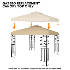 3x3m Gazebo Cover 2-Tier Canopy Replacement Outdoor Waterproof Shelter Top with Airvent and PA Coating for Garden Patio Pavilion Sun Shade Khaki