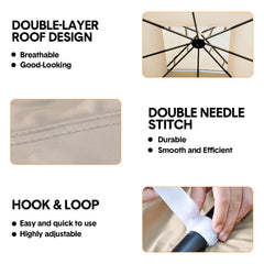 3x3m Gazebo Cover 2-Tier Canopy Replacement Outdoor Waterproof Shelter Top with Airvent and PA Coating for Garden Patio Pavilion Sun Shade Khaki