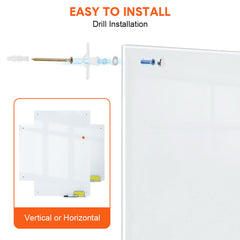 60x90cm Magnetic Glass Whiteboard Wall-mounted Dry Erase Board Frameless Tempered Glass White Board with Markers Magnets and Eraser for Home Office