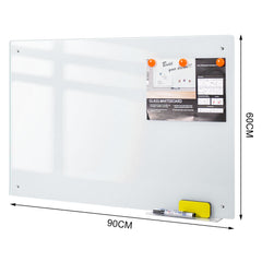 60x90cm Magnetic Glass Whiteboard Wall-mounted Dry Erase Board Frameless Tempered Glass White Board with Markers Magnets and Eraser for Home Office