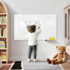 60x90cm Magnetic Glass Whiteboard Wall-mounted Dry Erase Board Frameless Tempered Glass White Board with Markers Magnets and Eraser for Home Office