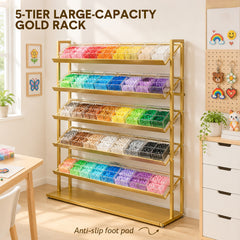 5 Layers Floor Display Rack Steel Wire Organizer with Anti-Slip Slanted Shelves and Stable Base for Retail Shop Fused Beads Candy Snack Sample Organization
