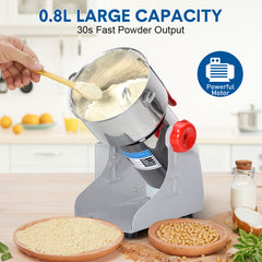 1000G Electric Grain Mill Grinder 2400W High Speed Grinding Machine 430 Stainless Steel Food Powder Crusher Suitable for Kitchen Herb Coffee Dry Food