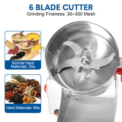 1000G Electric Grain Mill Grinder 2400W High Speed Grinding Machine 430 Stainless Steel Food Powder Crusher Suitable for Kitchen Herb Coffee Dry Food