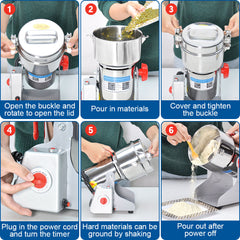 1000G Electric Grain Mill Grinder 2400W High Speed Grinding Machine 430 Stainless Steel Food Powder Crusher Suitable for Kitchen Herb Coffee Dry Food
