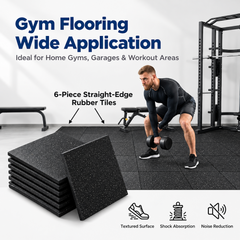 15mm Thick Gym Mats Flooring 6 Pack 50x50cm Rubber Tiles Non-Slip Exercise Mats for Home Garage Gym Equipment Floor Protection and Noise Shock Absorbing