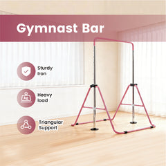Kids Gymnastics Bar Indoor Junior Training Horizontal Monkey Bars 88-130cm Height Adjustable Home Training Climbing Tower for Children Max Load 150kg Pink