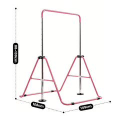 Kids Gymnastics Bar Indoor Junior Training Horizontal Monkey Bars 88-130cm Height Adjustable Home Training Climbing Tower for Children Max Load 150kg Pink