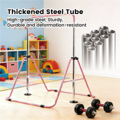 Kids Gymnastics Bar Indoor Junior Training Horizontal Monkey Bars 88-130cm Height Adjustable Home Training Climbing Tower for Children Max Load 150kg Pink