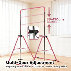 Kids Gymnastics Bar Indoor Junior Training Horizontal Monkey Bars 88-130cm Height Adjustable Home Training Climbing Tower for Children Max Load 150kg Pink