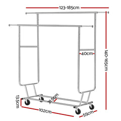 Artiss Clothes Rack Airer Double Rail Coat Stand Adjustable Hanger