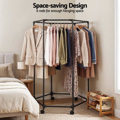 Artiss Clothes Rack Airer Rail Coat Stand Wheels 6 Rods