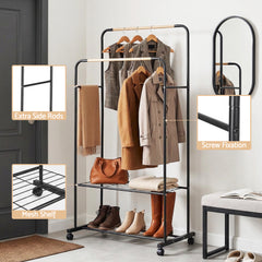 Artiss Clothes Rack Double Rod Airer Rail Coat Stand Hanger Storage Shelf