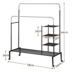 Artiss Clothes Rack Double Rod Airer Rail Coat Stand Hanger Storage Shelf