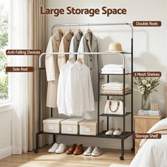 Artiss Clothes Rack Double Rod Airer Rail Coat Stand Hanger Storage Shelf