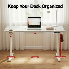 Artiss Electric Standing Desk 140cm Adjustable Height Motorised Home Office Desk Drawer