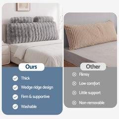 Giselle Wedge Pillow Headboard, Easy Wash Zipper Cover & Anti-Flat Foam, Couch Lumbar Support for Dorm Readers, 340g Faux Rabbit Fur with Dual Pockets, Double