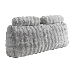 Giselle Wedge Pillow Headboard, Easy Wash Zipper Cover & Anti-Flat Foam, Couch Lumbar Support for Dorm Readers, 340g Faux Rabbit Fur with Dual Pockets, Double