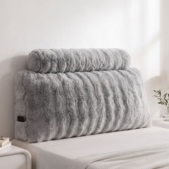 Giselle Wedge Pillow Headboard, Easy Wash Zipper Cover & Anti-Flat Foam, Couch Lumbar Support for Dorm Readers, 340g Faux Rabbit Fur with Dual Pockets, King Single