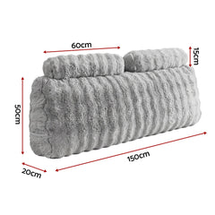Giselle Wedge Pillow Headboard, Easy Wash Zipper Cover & Anti-Flat Foam, Couch Lumbar Support for Dorm Readers, 340g Faux Rabbit Fur with Dual Pockets, Queen
