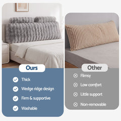 Giselle Wedge Pillow Headboard, Easy Wash Zipper Cover & Anti-Flat Foam, Couch Lumbar Support for Dorm Readers, 340g Faux Rabbit Fur with Dual Pockets, Queen
