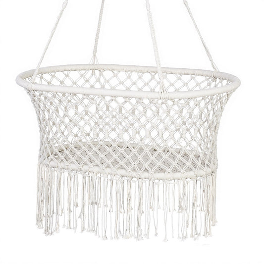 Gardeon Hammock Chair Cotton Swing Chair Outdoor Indoor Cream