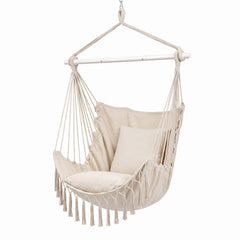 Gardeon Hammock Chair Camping Macrame Hanging Swing Cushions Metal Bar Cream
