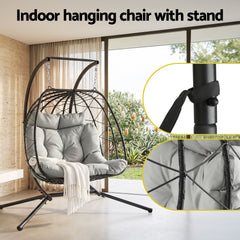 Gardeon Outdoor Swing Chair 2 Seater with Stand Cushion Rattan Patio Furniture