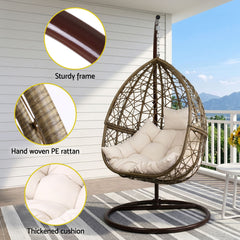 Gardeon Outdoor Egg Swing Chair Wicker Rattan Furniture Pod Stand Cushion Latte
