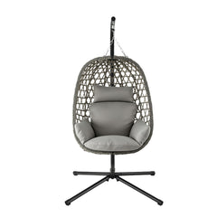 Gardeon Outdoor Swing Chair with Stand Cushion Rattan Furniture Grey