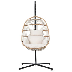 Gardeon Outdoor Egg Swing Chair Wicker Rope Furniture Pod Stand Foldable Yellow