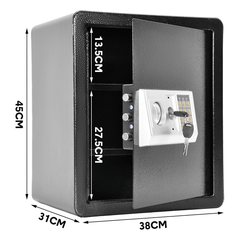 Home Safe Box Fireproof All Steel Security Box Electronic Digital Keypad and Keys Dual Lock with Removable Shelf for Wardrobe Home Office Hotel 38x31x45cm