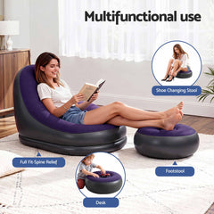 Gardeon Inflatable Chair with Ottoman Air Sofa Blow Up Air Chair for Camping with Pump Purple