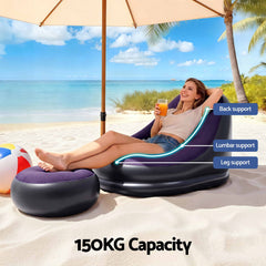 Gardeon Inflatable Chair with Ottoman Air Sofa Blow Up Air Chair for Camping with Pump Purple