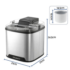 Devanti Ice Cream Maker Slushie Machine 2L Homemade Gelato Sorbet Sliver
