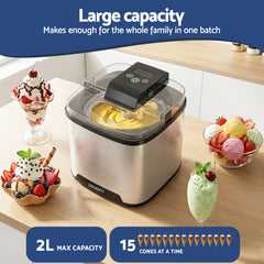 Devanti Ice Cream Maker Slushie Machine 2L Homemade Gelato Sorbet Sliver