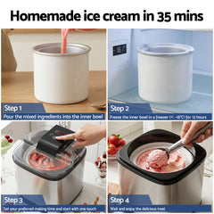 Devanti Ice Cream Maker Slushie Machine 2L Homemade Gelato Sorbet Sliver