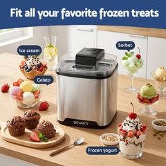 Devanti Ice Cream Maker Slushie Machine 2L Homemade Gelato Sorbet Sliver
