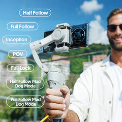 Portable Mobile Intelligent Gimbal 3 Axis Handheld Foldable and Rechargeable Smartphone Stabilizer 8 Modes with Tripod for Video Recording Face Tracking
