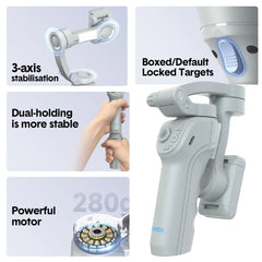 Portable Mobile Intelligent Gimbal 3 Axis Handheld Foldable and Rechargeable Smartphone Stabilizer 8 Modes with Tripod for Video Recording Face Tracking