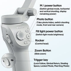 Portable Mobile Intelligent Gimbal 3 Axis Handheld Foldable and Rechargeable Smartphone Stabilizer 8 Modes with Tripod for Video Recording Face Tracking