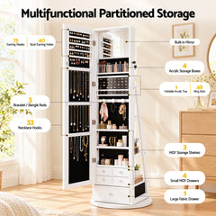 Artiss 360° Rotating Jewelry Cabinet Full Length Mirror, White