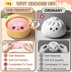 Pink Dumpling Squeeze Toy Squishy Bun Mystery Box Glitter Fidget Sensory TPR Stress Ball for Adults Kids Teens Party Travel Holiday Birthday Gift 95x50mm